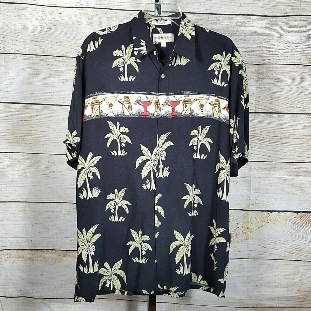 Hawaiian Aloha Shirt Cocktail Glasses Banana Tree